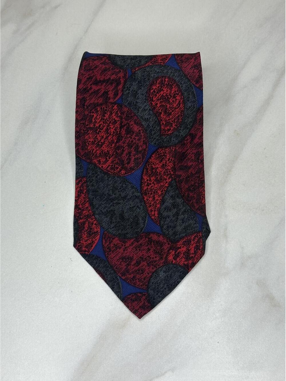 Vintage Pierre Balmain Paris 100% Italian silk tie red/grey/blue abstract